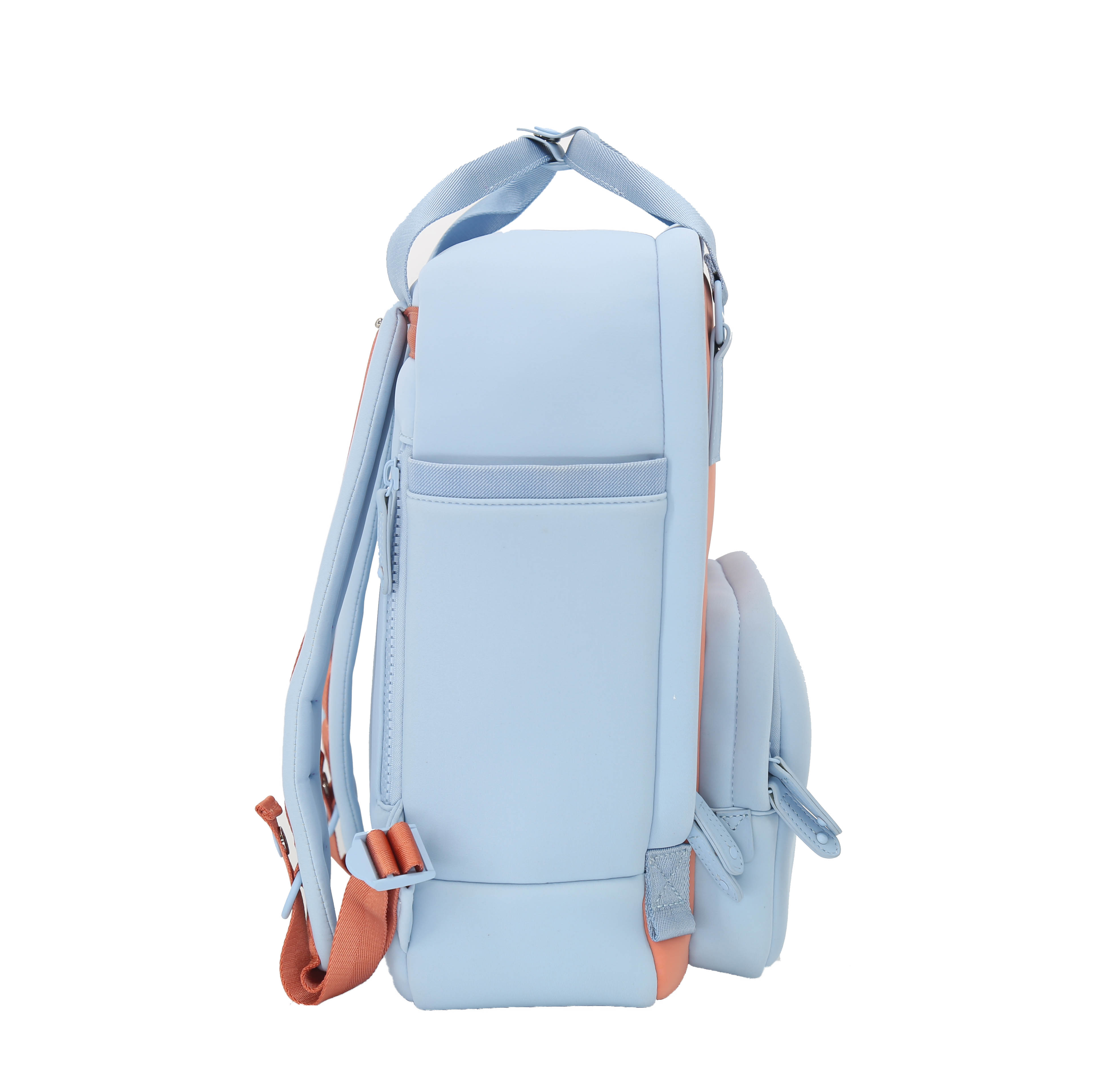 Cama (M) Neoprene ELITE bag in Powder Blue x Crabapple, showcasing its stylish design and multiple pockets.